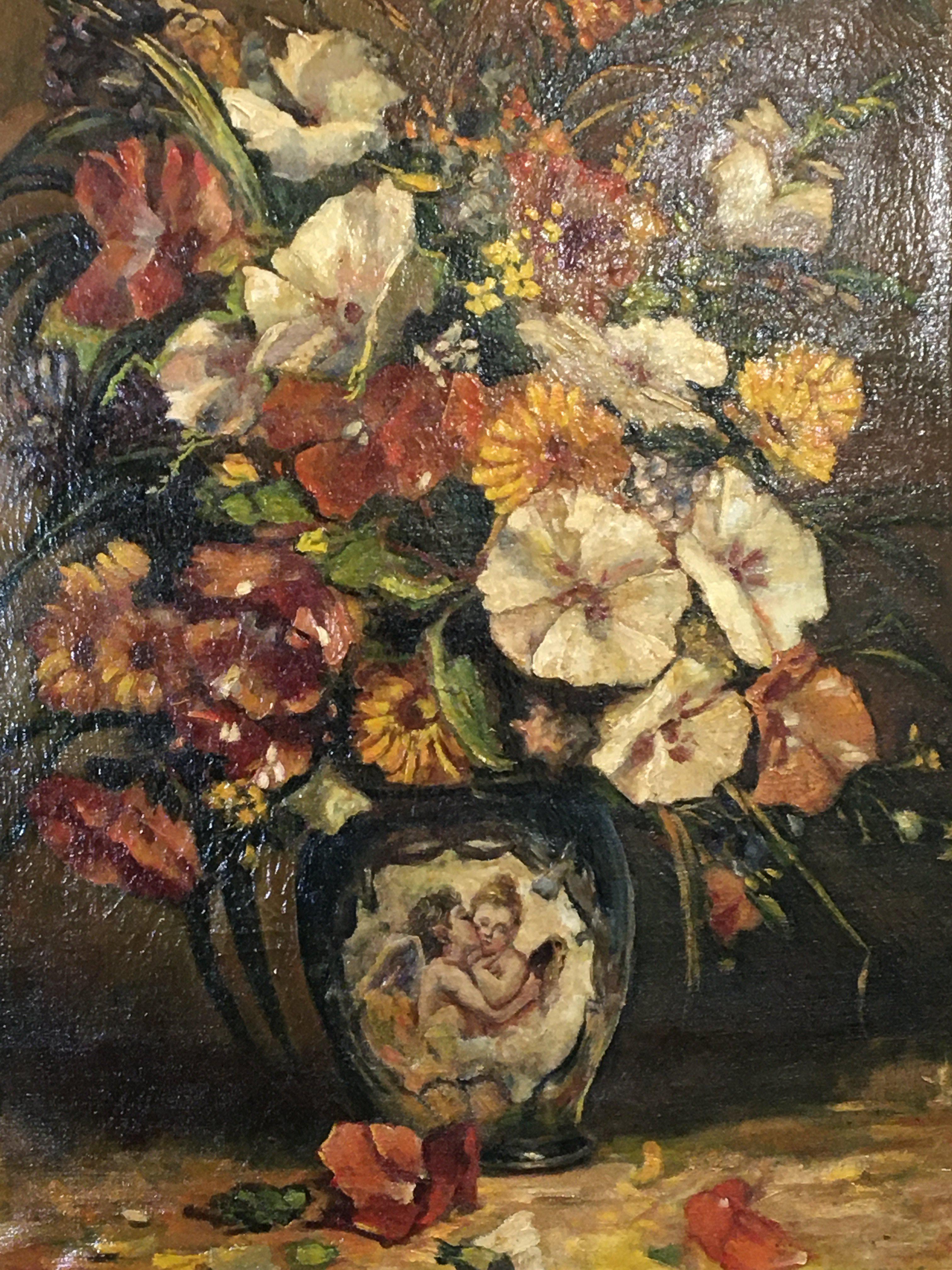 A gilt framed oil painting on canvas still life st - Image 2 of 2