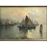 A Continental oil painting on canvas study of sail