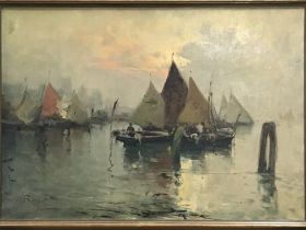 A Continental oil painting on canvas study of sail