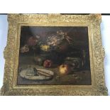 A gilt framed oil painting on board still life stu