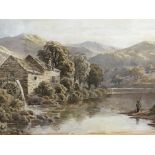 A framed 19th century watercolour study of a river