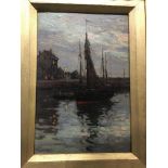 An oil on board, Harbour view by Terrick John Will