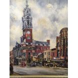 A framed mid 20th century oil painting street scen