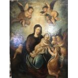 An unframed oil painting on canvas of the Madonna