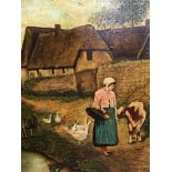 A framed oil painting on canvas study of a farm ya