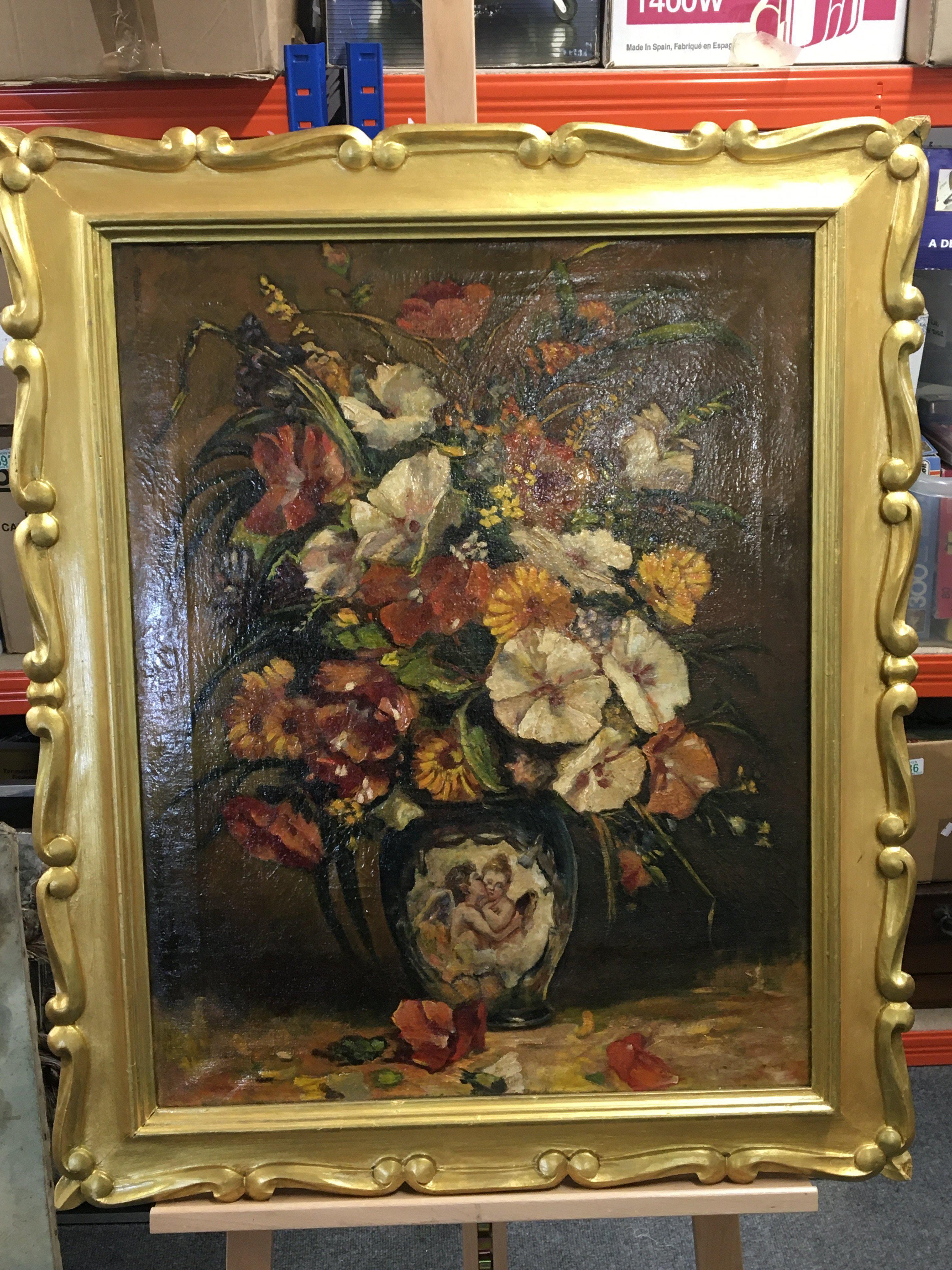 A gilt framed oil painting on canvas still life st