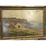 A framed oil painting. A distant study of the bay