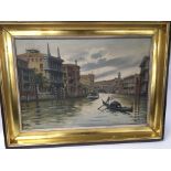 A framed oil painting on canvas a Study of a Canal