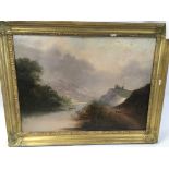 A framed 19th century oil painting on board a view