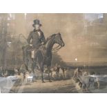 A framed hunting print and other 19th century prin