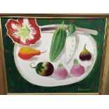 Mary Fedden, pear and onions and amaryllis oil on