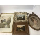 A collection of four framed oil partings and water