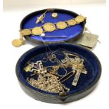 A small box of vintage jewellery including gold et