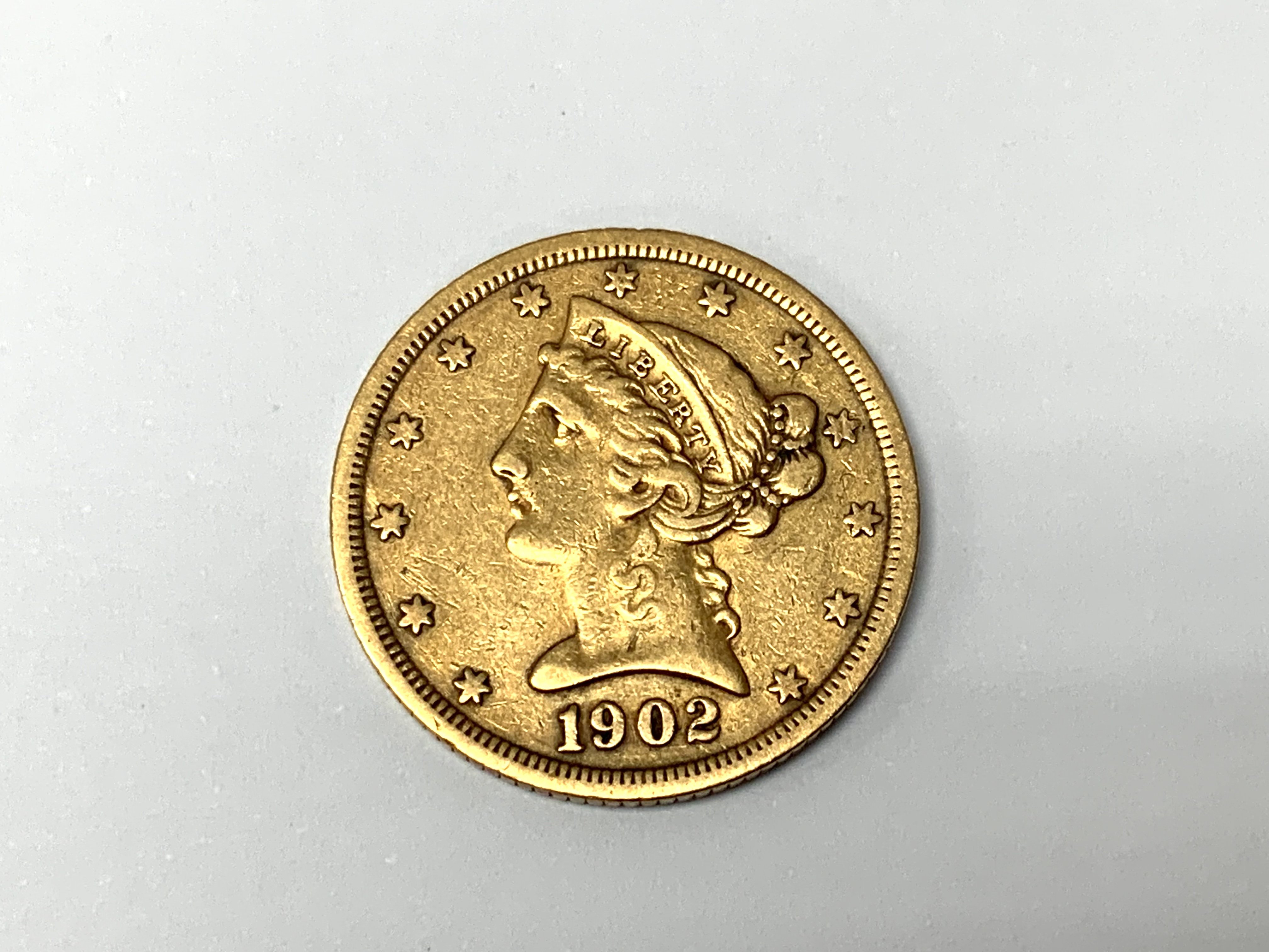 1902 San Francisco Half eagle gold coin. (A)