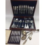 A cased cutlery set, cased butter knives and other