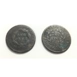 Two USA one cent bronze coins, one marked 1798, th
