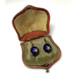 A pair of Victorian gold blue enamel and seed pear