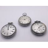 Three silver cased key wind pocket watches with en