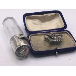 A Victorian silver and glass scent bottle the glas