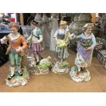 Four Dresden figures and three and three Lladro st