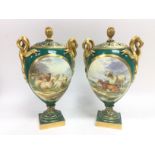 A pair of unmarked Royal Worcester hand painted ur