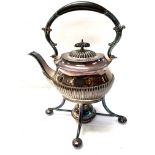 An Edwardian silver plated spirit kettle on stand.