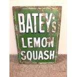 Small green Bateys Lemon squash enamel sign, 25x35