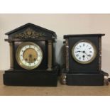 Two slate marble mantle clocks, one with marble de