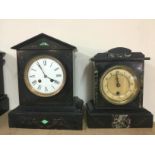 Two slate mantle clocks inset with marble decorati