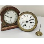 A red lacquer chinoiserie mantel clock Hight 15cm and a brass French clock movement with a pendulum.