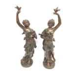 Heavy bronzed female figures signed Moreau and wit