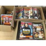 Three boxes containing over 500 Kerrang! magazines