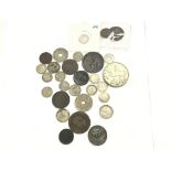 A lot of early bronze and silver coins including a