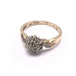 9ct gold diamond cluster ring. Approx 3g. Ring siz