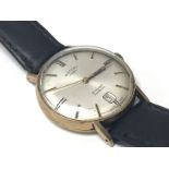 9ct gents round face rotary watch on leather strap