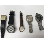 Five preowned gents watches, some digital.