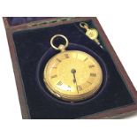 18ct yellow gold pocket watch with key, maker C S