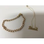 A 9carat gold bracelet and a 9carat gold Shona name pendent on a gold chain total weight 10g (2)