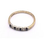 9ct gold diamond & sapphire 7 stone ring. 1.3g. Ri