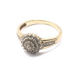 9ct gold diamond cluster ring. A/F. Approx 2.5g. R