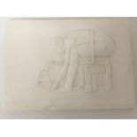 A modern design plaster plaque depicting a seated
