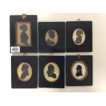 6 early Victorian framed silhouettes. (B).