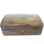 Antique dome top box inlaid with brass work & a ve