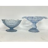 1930s pale blue glass bowls, 12 & 18cm tall. posta