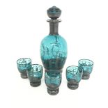 Art Deco blue glass liquor set, postage cat D