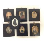 7 early Victorian framed hand painted miniatures a