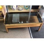 Oak wood smoked glass table