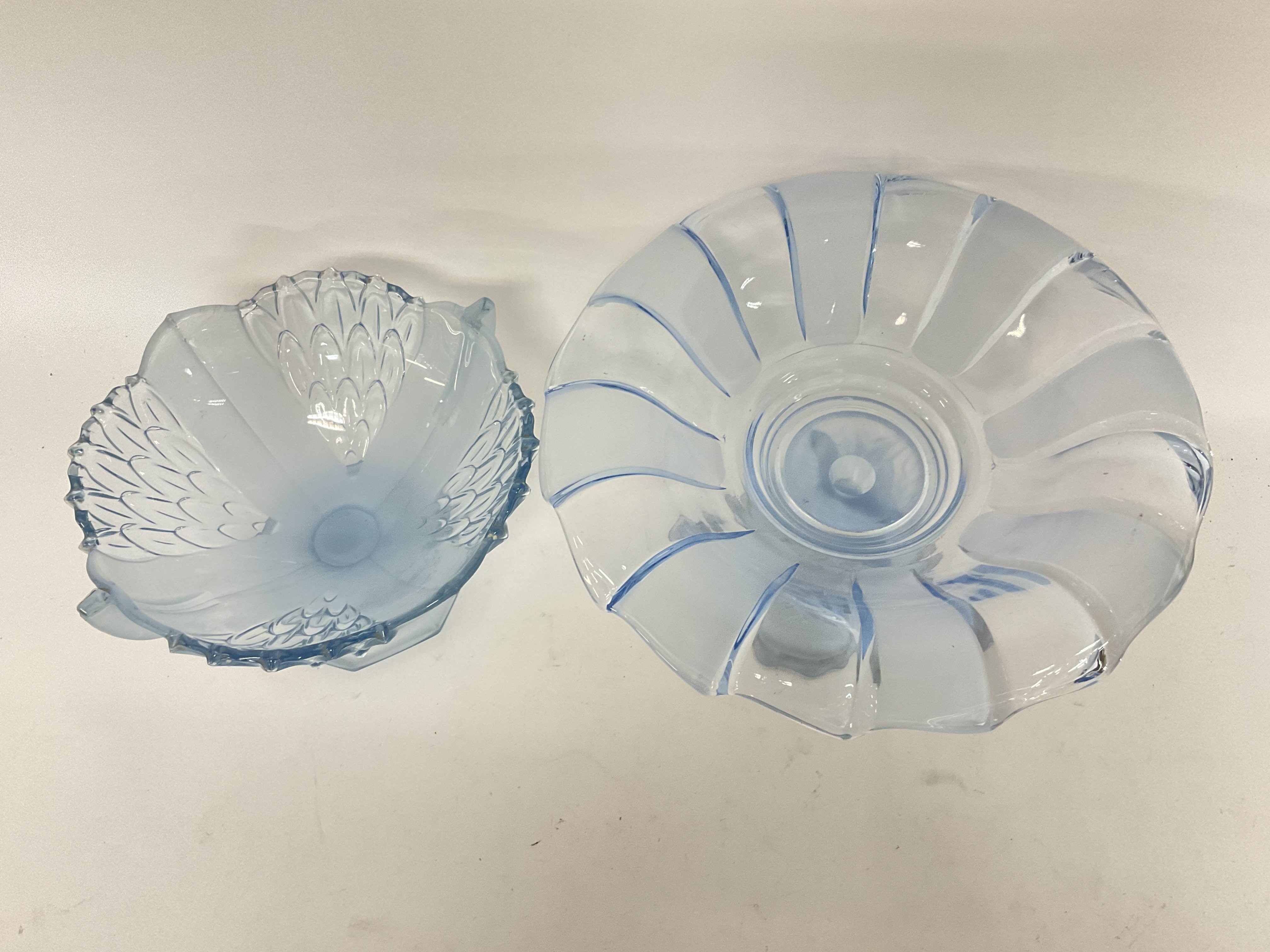 1930s pale blue glass bowls, 12 & 18cm tall. posta - Image 3 of 3