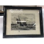 A pair of framed prints of a marine scene with sai