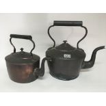 A large Victorian copper kettle and a smaller copp